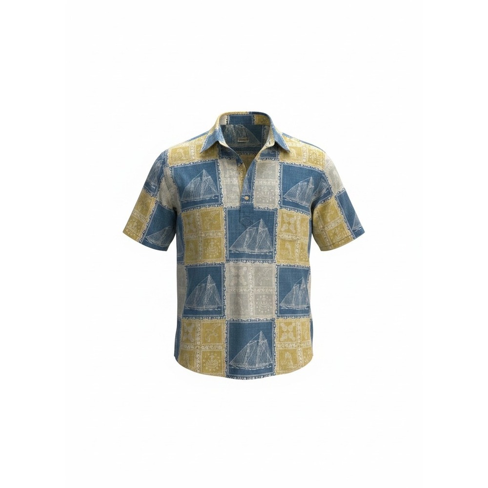 VTG Reyn Spooner Shirt‎ Sailboat Reverse Print Nautical Patchwork Large 90s